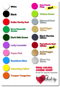 Roller Derby Vinyl Stickers Color Chart