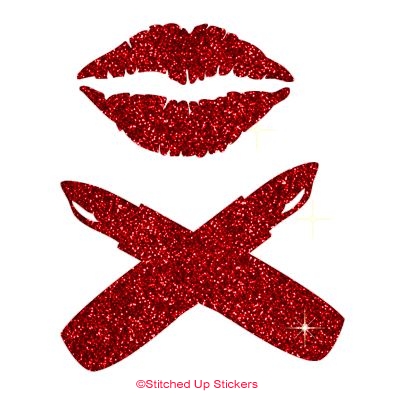 Lips Crossbones Lipstick Sticker Glitter Red